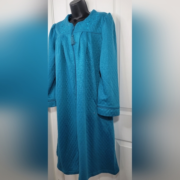 Jasmine Rose Womens Loose Fit Zip Quilted Robe With Pockets Blue Small - Picture 7 of 9